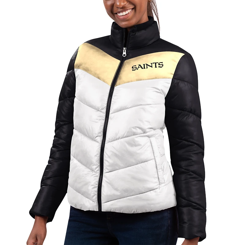 Veste matelassée entièrement zippée G-III 4Her par Carl Banks pour femmes, blanche/noire, New Orleans Saints Star