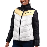 Veste matelassée entièrement zippée G-III 4Her par Carl Banks pour femmes, blanche/noire, New Orleans Saints Star