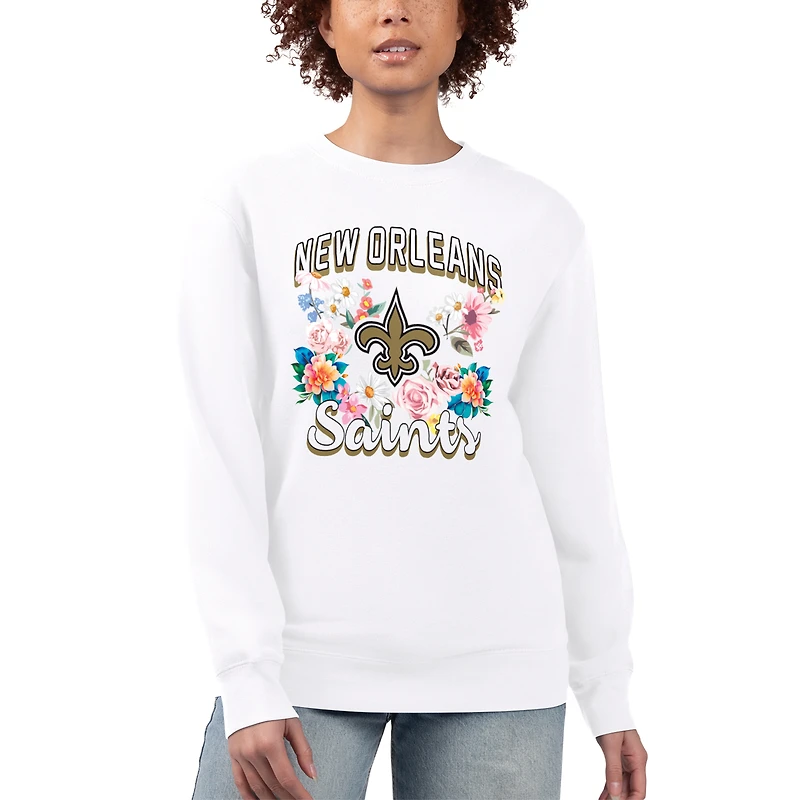 Women's G-III 4Her by Carl Banks  White New Orleans Saints Flower Logo Graphic Fleece Pullover Sweatshirt