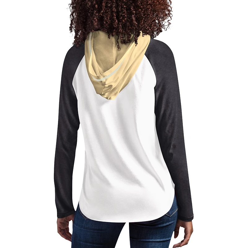 T-shirt blanc à manches longues et capuche G-III 4Her par Carl Banks pour femmes des Saints de la Nouvelle-Orléans MVP Raglan