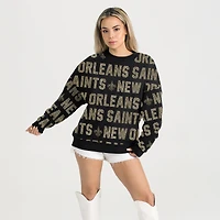 Sweat-shirt noir décontracté à épaules tombantes et texte strass Hype Era pour femme Gameday Couture des Saints de la Nouvelle-Orléans