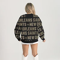Sweat-shirt noir décontracté à épaules tombantes et texte strass Hype Era pour femme Gameday Couture des Saints de la Nouvelle-Orléans