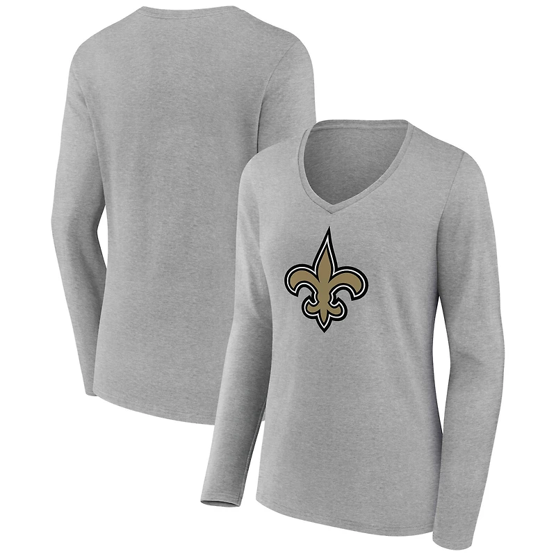Women's  Gray New Orleans Saints Primary Logo Long Sleeve V-Neck T-Shirt