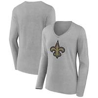 Women's  Gray New Orleans Saints Primary Logo Long Sleeve V-Neck T-Shirt