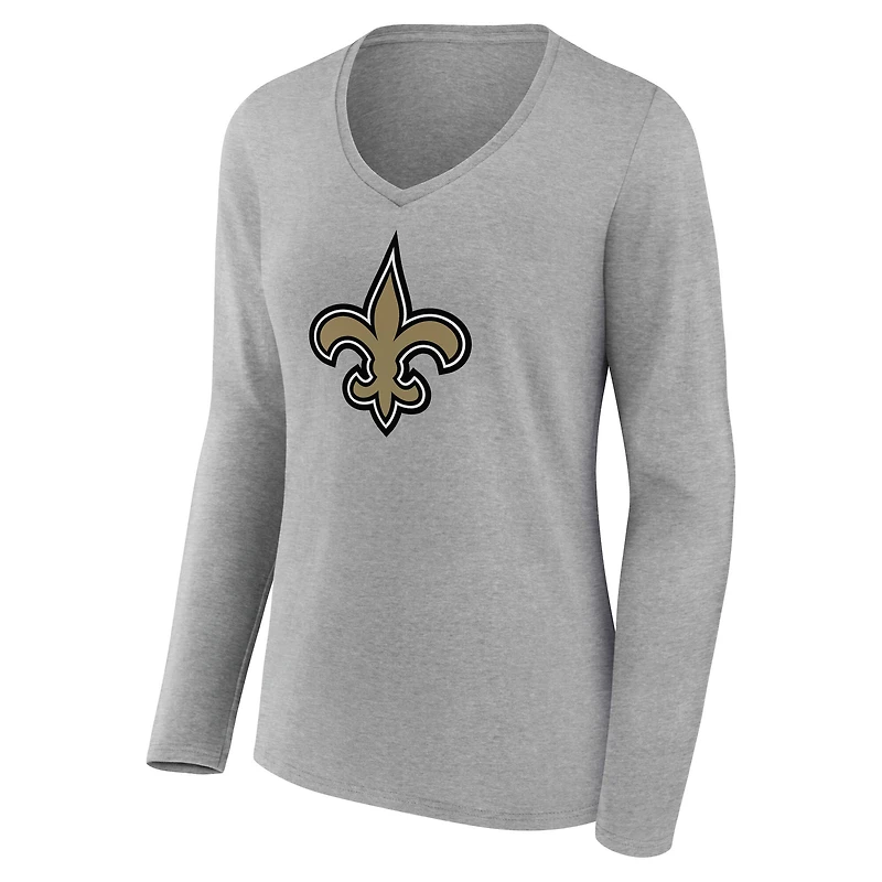 Women's  Gray New Orleans Saints Primary Logo Long Sleeve V-Neck T-Shirt