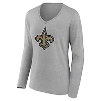 Women's  Gray New Orleans Saints Primary Logo Long Sleeve V-Neck T-Shirt