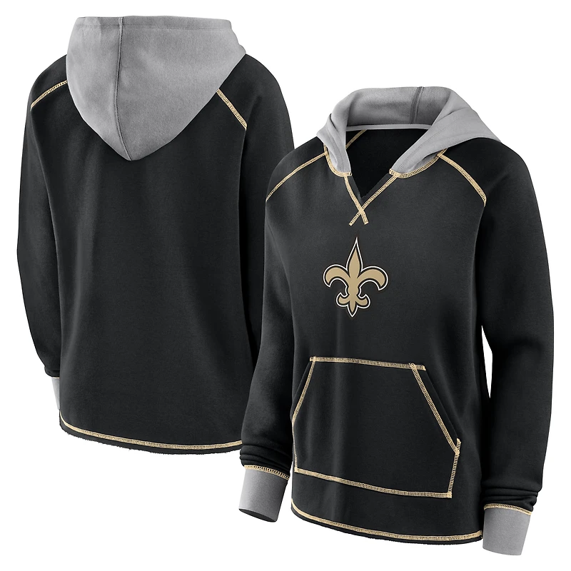 Women's Logo Athletic Black New Orleans Saints Boom Fleece Pullover V-Neck Hoodie