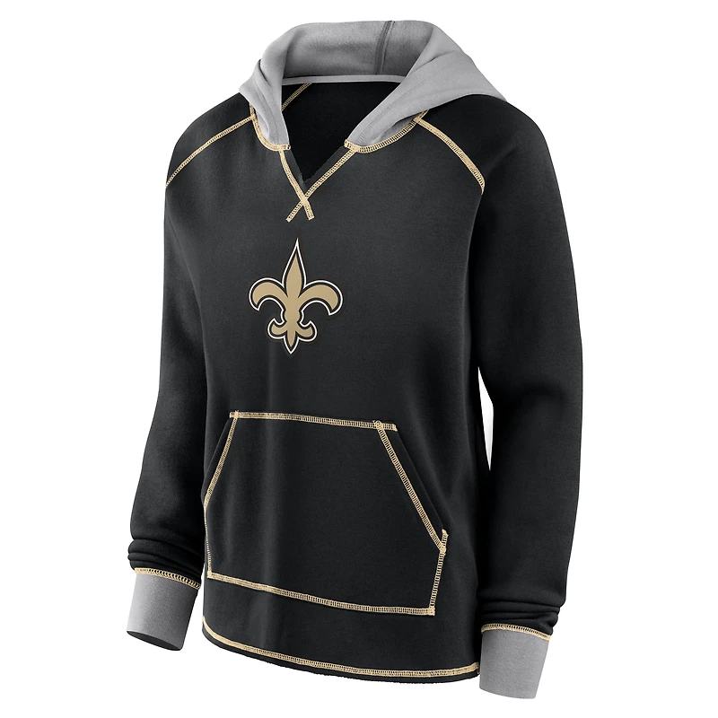 Women's Logo Athletic Black New Orleans Saints Boom Fleece Pullover V-Neck Hoodie