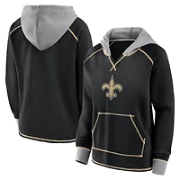 Women's Logo Athletic Black New Orleans Saints Boom Fleece Pullover V-Neck Hoodie