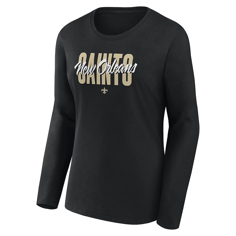 Women's Logo Athletic Black New Orleans Saints Grip Long Sleeve T-Shirt