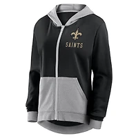 Women's Logo Athletic Black New Orleans Saints Hit It French Terry Full-Zip Hoodie