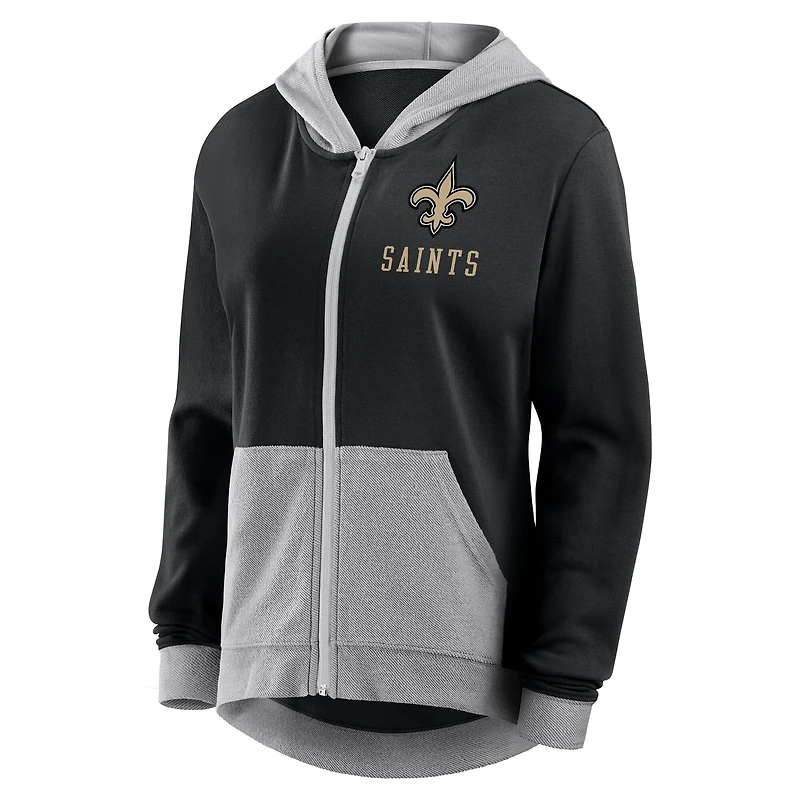 Women's Logo Athletic Black New Orleans Saints Hit It French Terry Full-Zip Hoodie