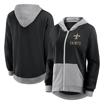 Women's Logo Athletic Black New Orleans Saints Hit It French Terry Full-Zip Hoodie