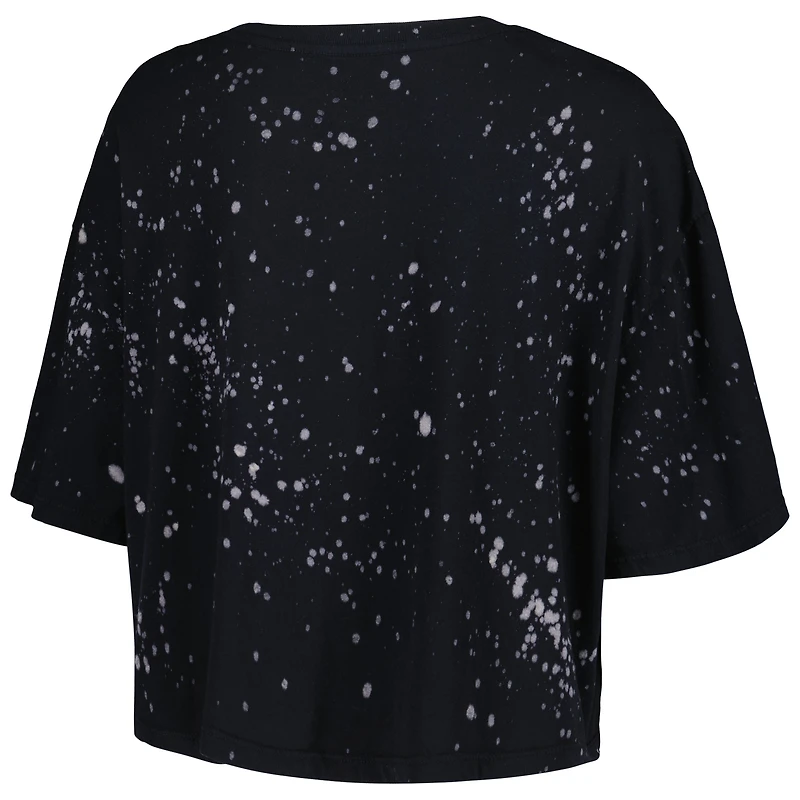 Women's Majestic Threads Black New Orleans Saints Bleach Splatter Notch Neck Crop T-Shirt