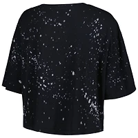 Women's Majestic Threads Black New Orleans Saints Bleach Splatter Notch Neck Crop T-Shirt