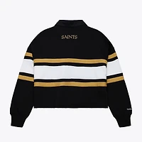 Polo de rugby court à manches longues Mitchell & Ness noir pour femme, New Orleans Saints