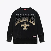 Women's Mitchell & Ness  Black New Orleans Saints Delineate Mineral Wash Crewneck Sweatshirt
