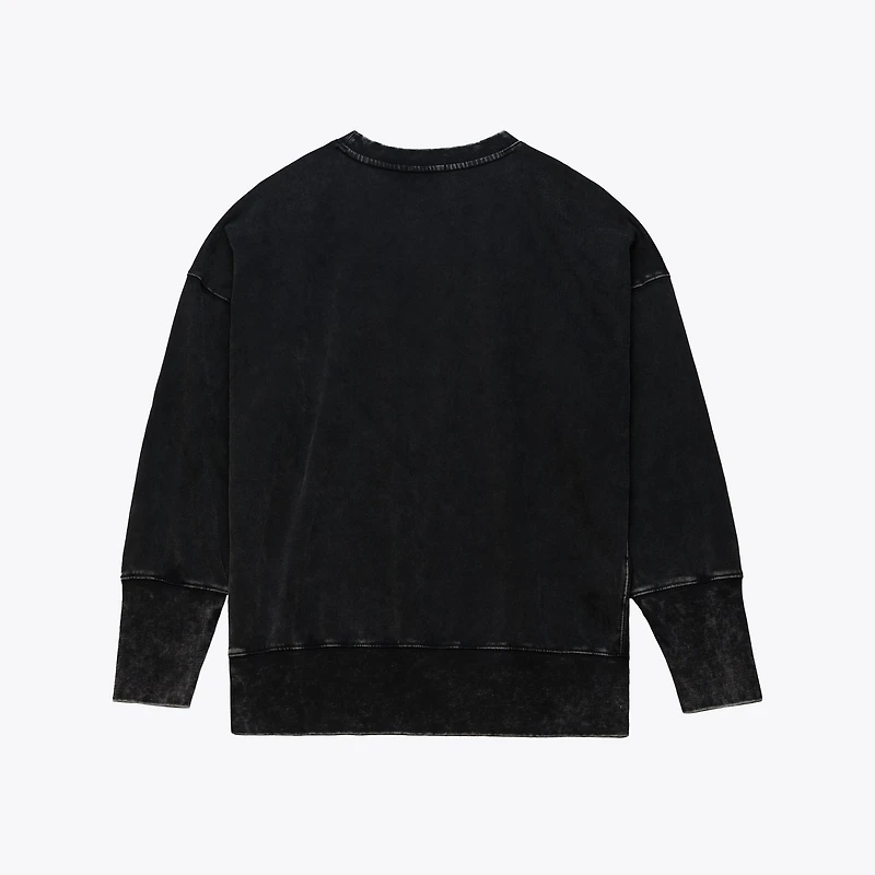 Women's Mitchell & Ness  Black New Orleans Saints Delineate Mineral Wash Crewneck Sweatshirt