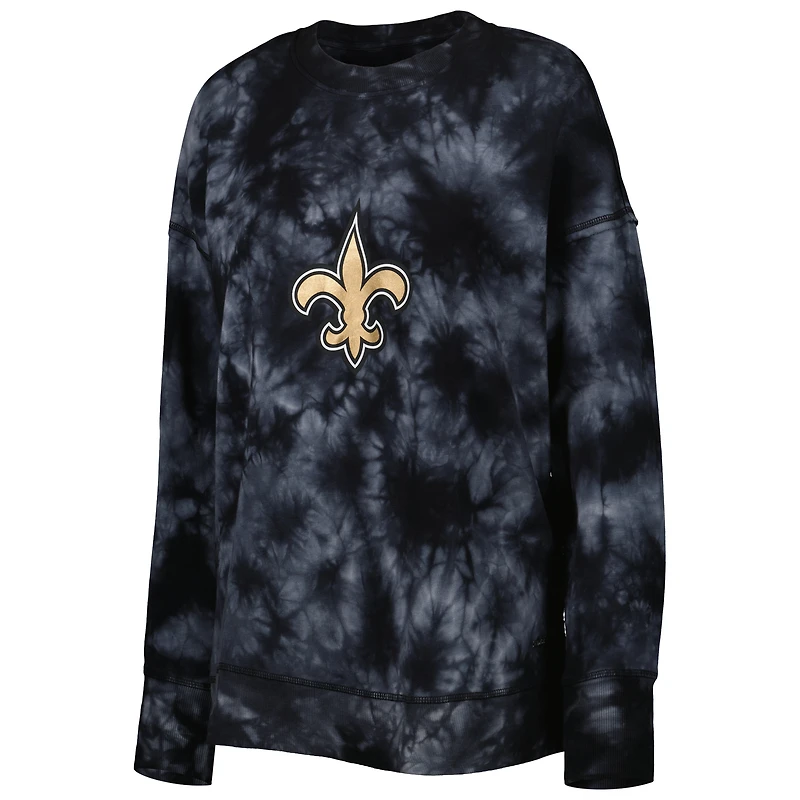 Women's MSX by Michael Strahan Black New Orleans Saints Bailey Tie-Dye Tri-Blend Pullover Sweatshirt