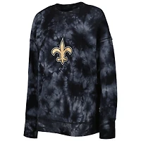 Women's MSX by Michael Strahan Black New Orleans Saints Bailey Tie-Dye Tri-Blend Pullover Sweatshirt