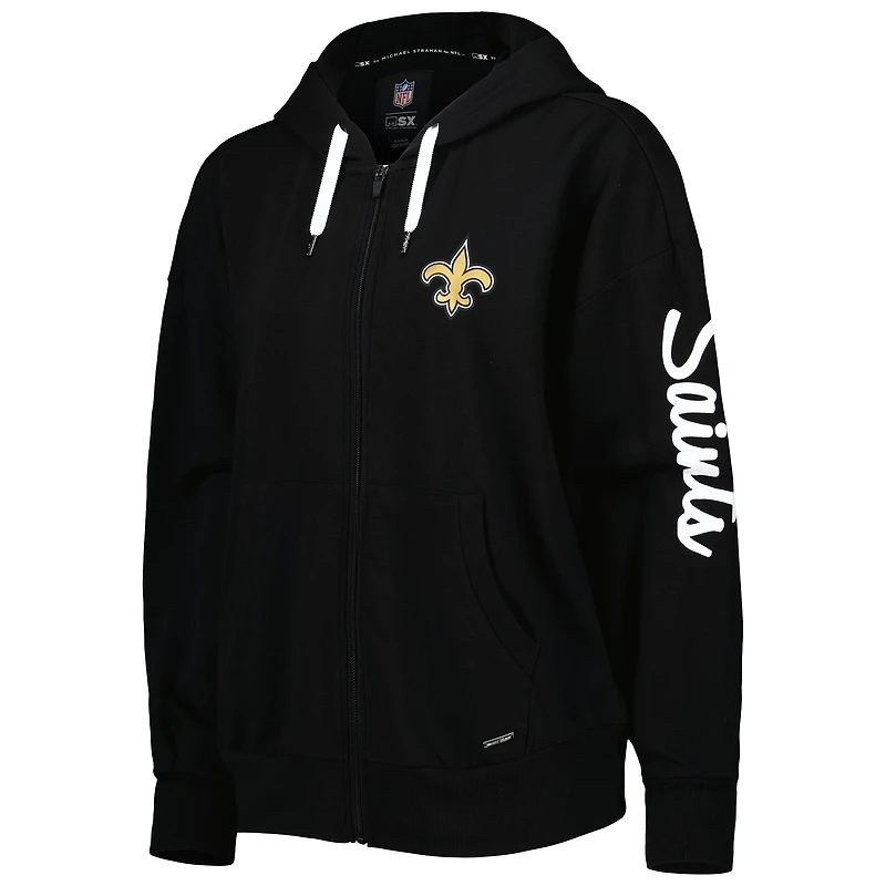 Sweat à capuche léger entièrement zippé pour femme MSX by Michael Strahan Black New Orleans Saints Emerson