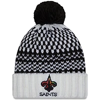 Bonnet en tricot à pompon à revers New Era New Era pour femme, noir/blanc, New Orleans Saints 2023 NFL Crucial Catch