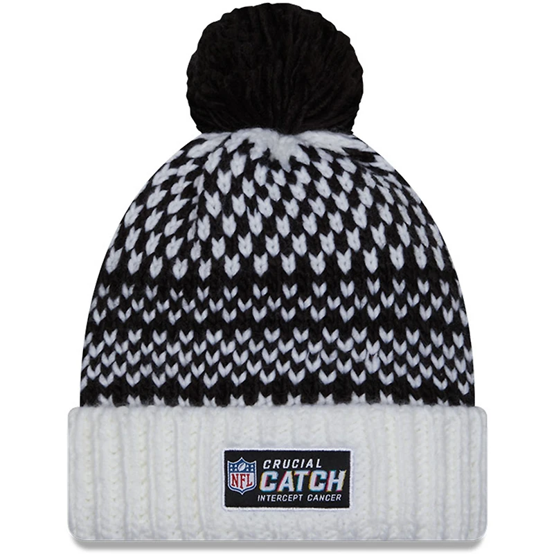 Bonnet en tricot à pompon à revers New Era New Era pour femme, noir/blanc, New Orleans Saints 2023 NFL Crucial Catch