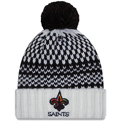 Bonnet en tricot à pompon à revers New Era New Era pour femme, noir/blanc, New Orleans Saints 2023 NFL Crucial Catch
