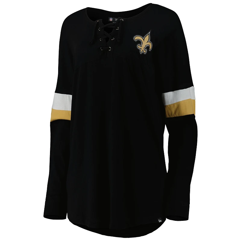 T-shirt à manches longues léger lacets New Orleans Saints Athletic Varsity Era pour femme, noir