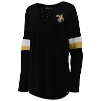T-shirt à manches longues léger lacets New Orleans Saints Athletic Varsity Era pour femme, noir