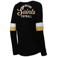 T-shirt à manches longues léger lacets New Orleans Saints Athletic Varsity Era pour femme, noir