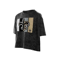 T-shirt court boxy sport noir New Era Orleans Saints pour femme, délavé minéral