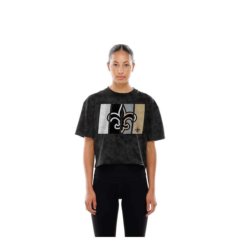 T-shirt court boxy sport noir New Era Orleans Saints pour femme, délavé minéral