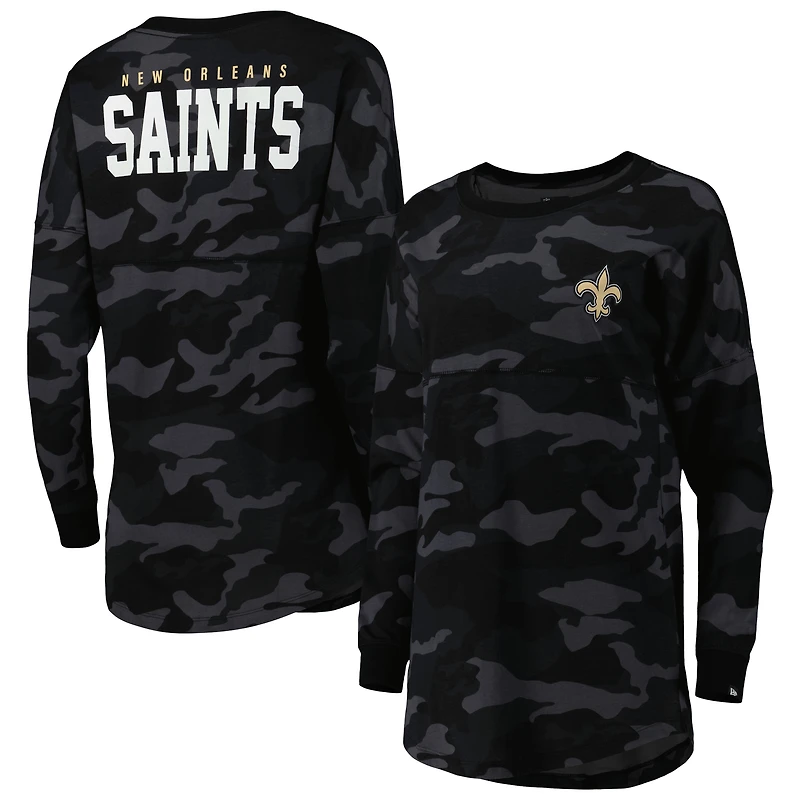 T-shirt à manches longues camouflage New Orleans Saints Era pour femme noir
