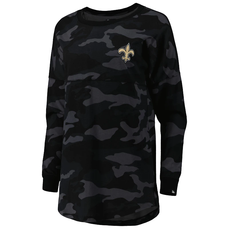 T-shirt à manches longues camouflage New Orleans Saints Era pour femme noir