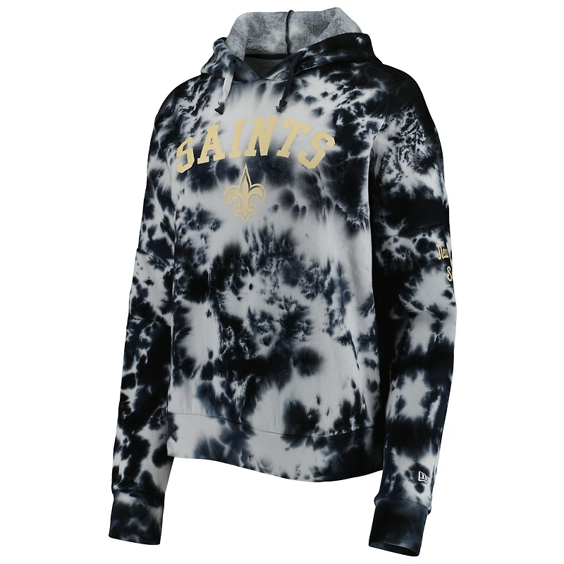 Women's New Era Black Orleans Saints Cloud Dye Fleece Pullover Hoodie