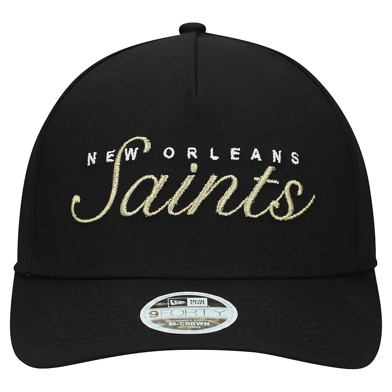 Casquette ajustable New Era noire métallisée New Orleans Saints 9FORTY M-Crown A-Frame pour femme