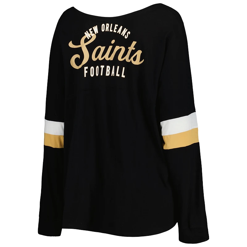 Women's New Era Black Orleans Saints Plus Athletic Varsity Lace-Up V-Neck Long Sleeve T-Shirt