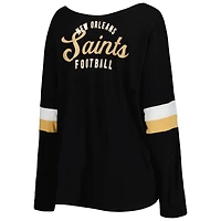 Women's New Era Black Orleans Saints Plus Athletic Varsity Lace-Up V-Neck Long Sleeve T-Shirt