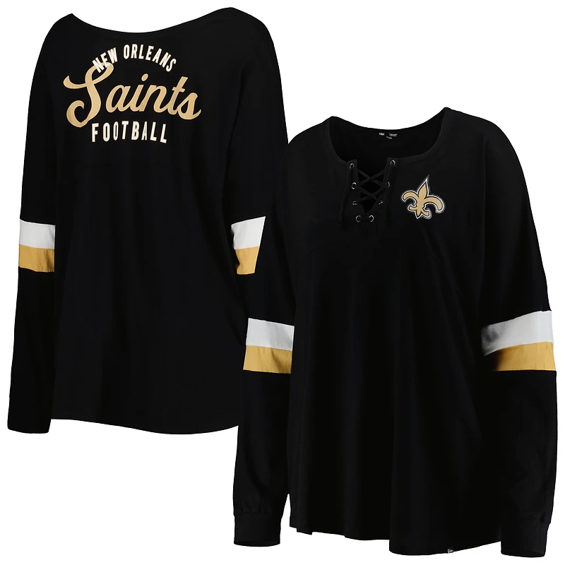 T-shirt à manches longues col en V athlétique New Orleans Saints de la Nouvelle-Orléans Era pour femme, taille plus, noir