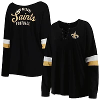 T-shirt à manches longues col en V athlétique New Orleans Saints de la Nouvelle-Orléans Era pour femme, taille plus, noir