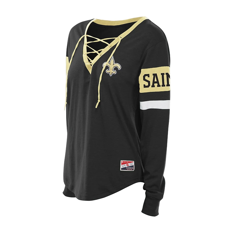 T-shirt à manches longues lacets noir New Era Orleans Saints pour femme, grande taille