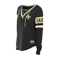 T-shirt à manches longues lacets noir New Era Orleans Saints pour femme, grande taille