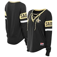 T-shirt à manches longues lacets noir New Era Orleans Saints pour femme, grande taille