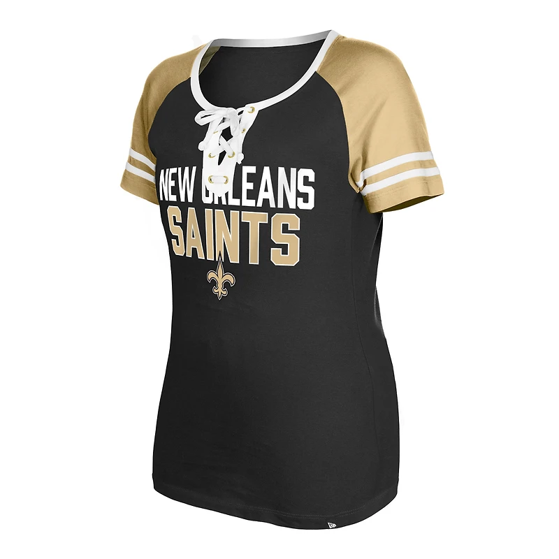 Women's New Era Black Orleans Saints Raglan Lace-Up T-Shirt