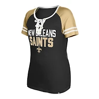 Women's New Era  Black Orleans Saints Raglan Lace-Up T-Shirt