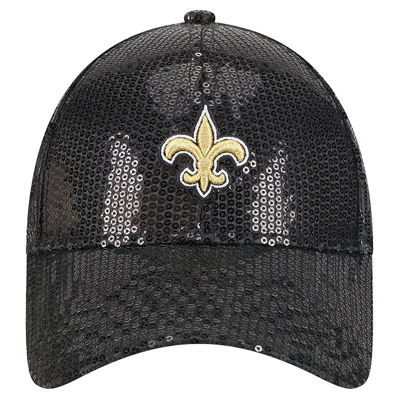 Casquette ajustable New Era 9FORTY à sequins noire des Saints de la Nouvelle-Orléans pour femme