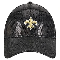Casquette ajustable New Era 9FORTY à sequins noire des Saints de la Nouvelle-Orléans pour femme
