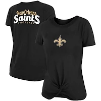 T-shirt femme New Era Orleans Saints flammé noir avec nœud torsadé sur le devant