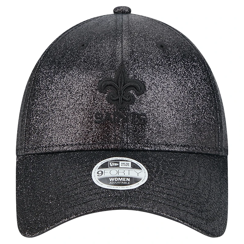 Casquette ajustable New Era 9FORTY scintillante noire New Orleans Saints pour femme